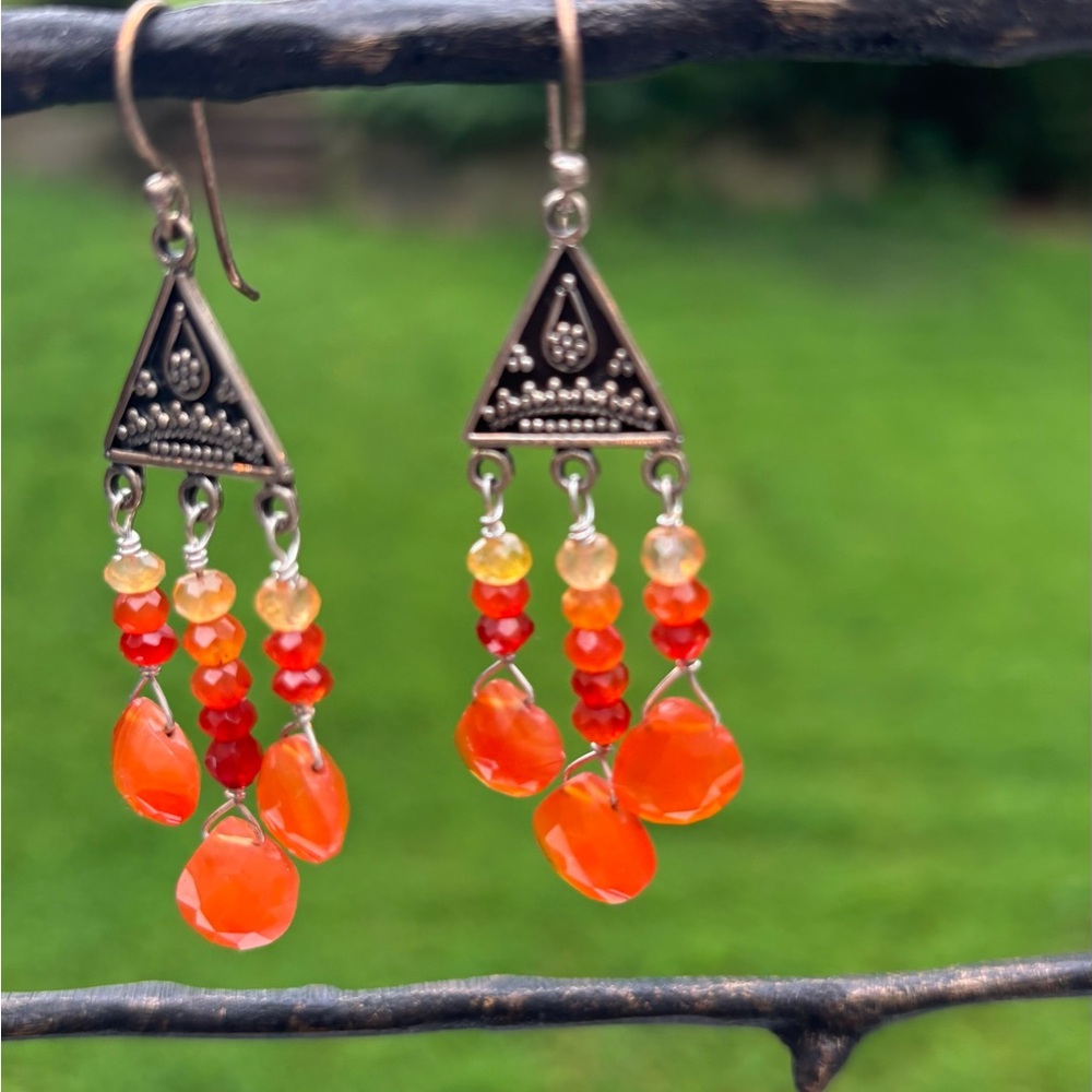 Bohemian Silver and Carnelian Dangle Earrings | *Free & Fast Shipping*